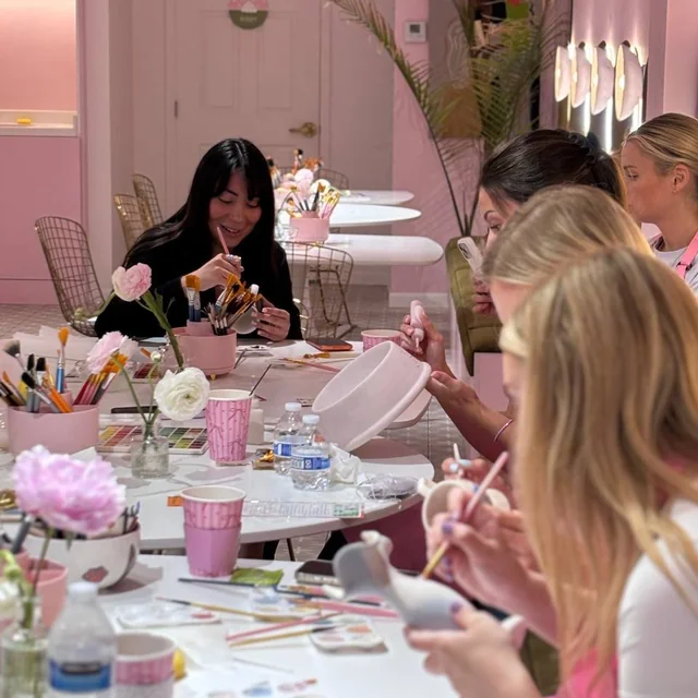 Girls night painting ceramics at Color Time